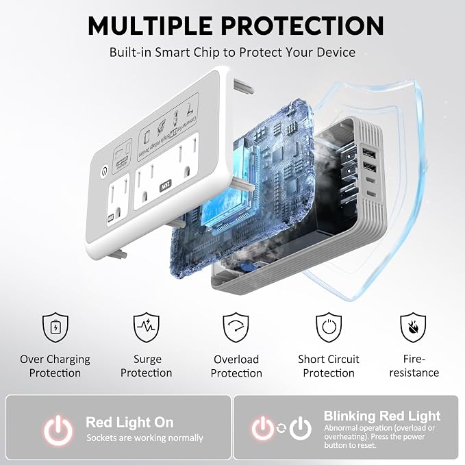Mapambo 2000W 220V to 110V Converter for Hair Dryer, Voltage Converter US to Europe, Converter for European Travel with 2 USB-C 2 USB-A, Universal Travel Adapter with Type C/G/I/L (Gray)