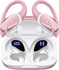 Active Noise Cancelling Ear Buds Wireless Earbuds 80H Playtime Bluetooth Headphones with LED Display Case, Hi-Res Audio Clear Calls Earphones with Over Ear Hooks for Running Gym Workout Rose Gold