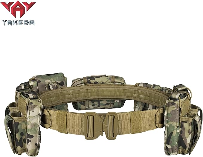 YAKEDA Tactical Battle Belts for Men- Quick Release Trigger Airsoft Belt Heavy Duty Belts with Pouches 7 PCS