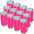 AIANJI 20oz Tumbler Bulk Stainless Steel Tumblers with Lid Vacuum Insulated Double Wall Travel Coffee Mug Powder Coated Tumbler Cup for Hot and Cold Drinks(Hot Pink, 12 pack)