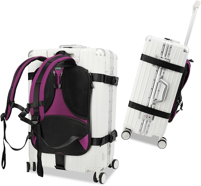 Heavy-Duty Backpack Carrying Straps System for 22-30 Inch Suitcase Luggage Hardcase for Adventure Travel Cobble Stone Street Stair - L,Purple