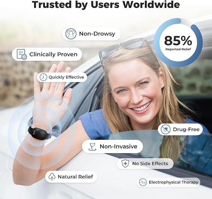 EmeTerm Fashion FDA Cleared Relieve Nausea Electrode Stimulator Morning Sickness Motion Travel Sickness Vomit Relief Rechargeable No Gel Drug Free Wrist Bands Without Side Effects