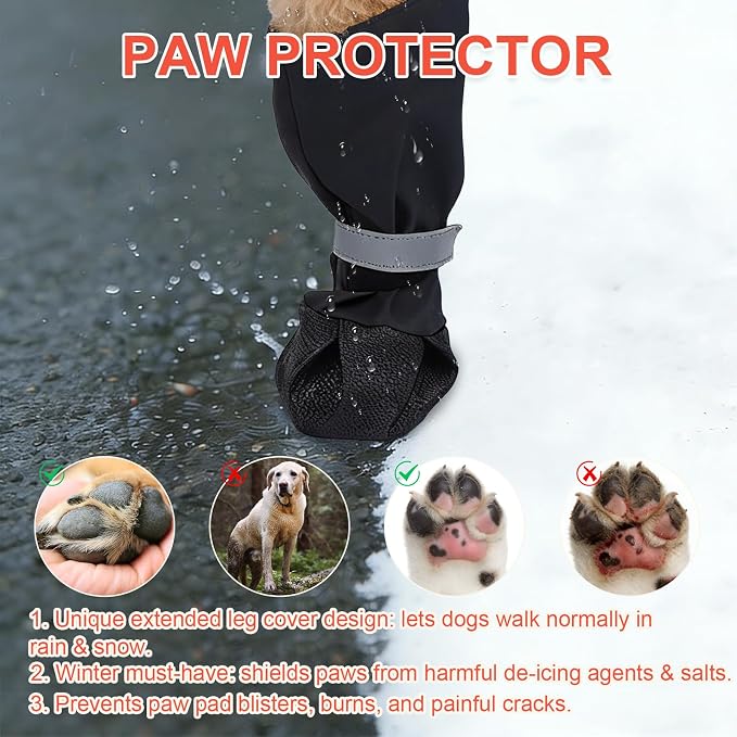 XXL Black Stay-On Suspender Dog Boots | Anti-Slip Waterproof | Adjustable Dog Shoes Paw Protector for Large Dogs Outdoor Walking Hiking Hot Pavement Winter Snow