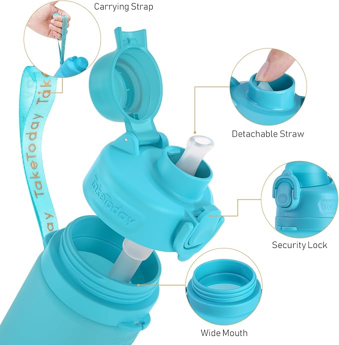 TakeToday Collapsible Water Bottles 20oz and 32oz, Leak Proof, BPA-Free, Foldable Silicone Travel Water Bottle with Straw Strap for Cycling, Hiking, Outdoors