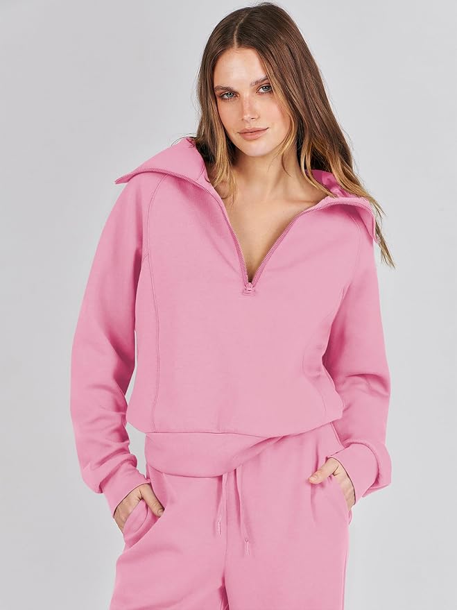ANRABESS Women’s 2 Piece Outfits Half Zip Sweatshirt & Wide Leg Pants Airport Travel Lounge Matching Sets Sweatsuits Clothing