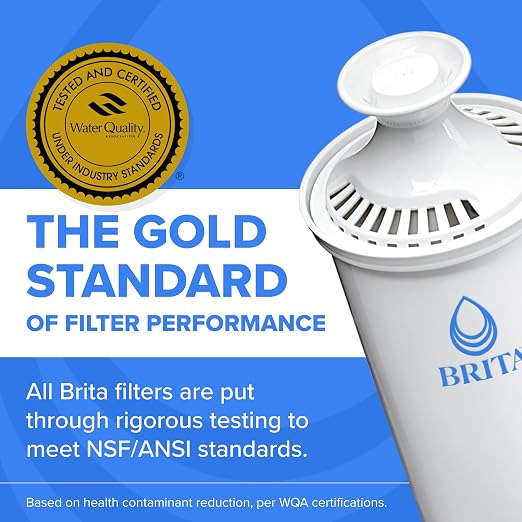 Brita Large 10-Cup Water Filter Pitcher, WQA NSF/ANSI Certified, Removes Chlorine Taste & Odor, Reduces Zinc, Copper & Mercury, 1 Standard Filter, Lasts 2 Months, Blue