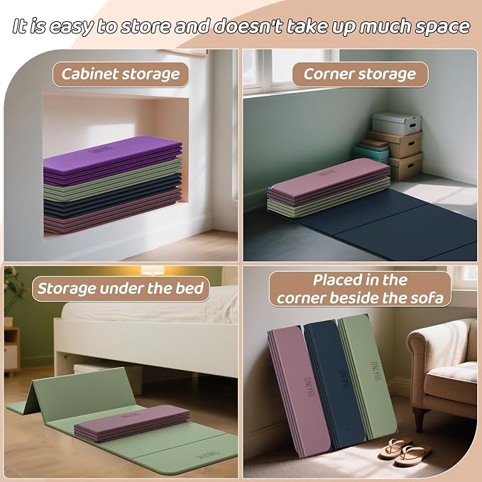 Foldable Yoga Mat (12mm) Exercise Mats for Home Workout,Comfortable and Durable,Thick-Portable Folding Mat,Non Slip,Pilates Mat Thick,Outdoor Use,Meditation,Travel,Camping（71"x24" x0.47"）