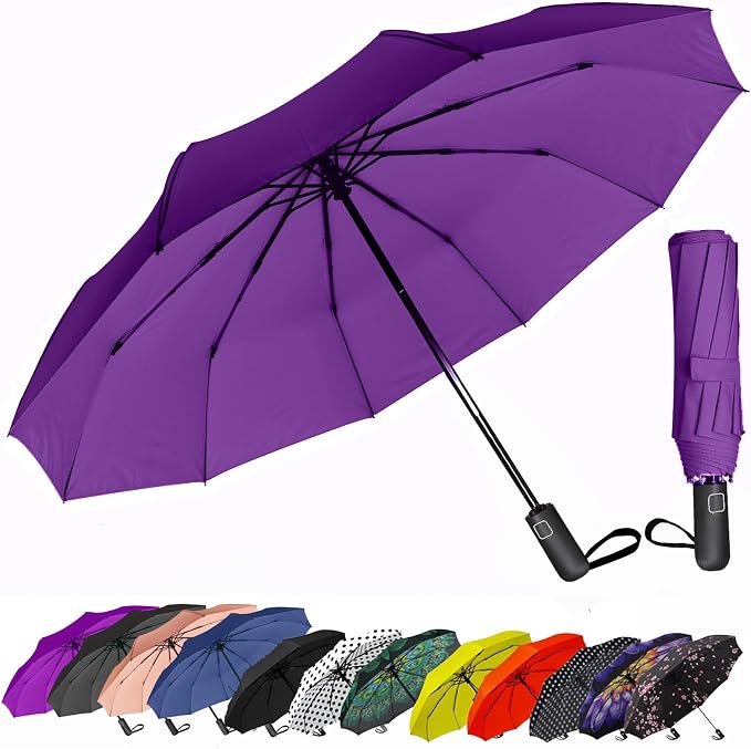 SIEPASA Windproof Travel Compact Umbrella-Automatic Umbrellas for Rain-Compact Folding Umbrella, Travel Umbrella Compact, Windproof Umbrellas for Men Women Teenage.(Purple, 54 Inch)
