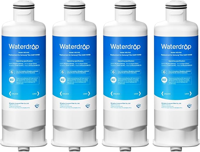 Waterdrop WD-F45 Replacement for Samsung® DA97-17376B, HAF-QIN/EXP, DA97-08006C, RF28R7201SR, RF28R7351SG, Refrigerator Water Filter, 4 Filters