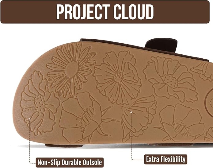 Project Cloud Womens Sandals - Adjustable Buckle Sandals for Women 2026 with Plush Insole - Lightweight & Non Slip Slides for Women Footwear