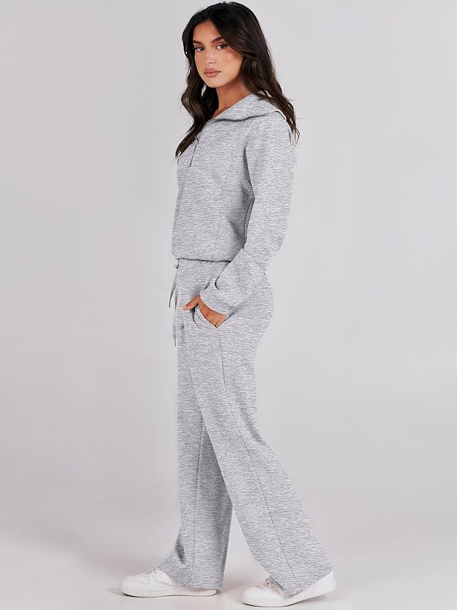 ANRABESS Women’s 2 Piece Outfits Half Zip Sweatshirt & Wide Leg Pants Airport Travel Lounge Matching Sets Sweatsuits Clothing