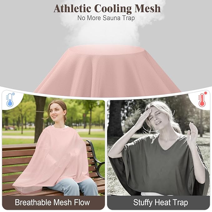 Basumee Nursing Cover for Breastfeeding Breathable Mesh 360 Full Privacy Nursing Wrap Multi-Use Breast Feeding Covers for Women Moms Feeding Essentials, Soft Pink, 1 Pack