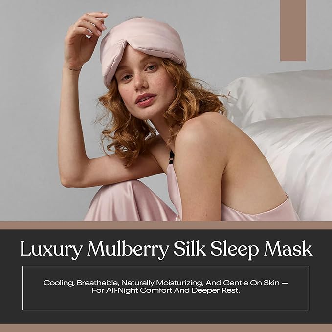 Lunya Sleep Mask with Box - Washable Silk Sleeping Mask and Headband for Beauty Routines - Thermoregulating Comfort - Delicate Pink - Large