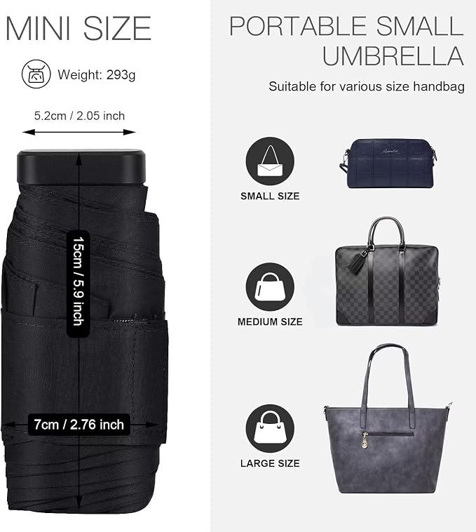 Mini Umbrella - Compact, Waterproof Travel Umbrella for Light Rain, Suitable for Women's Purse and Pocket