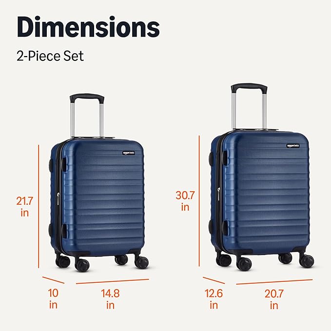 Amazon Basics 2-Piece Hardside Luggage Set (21", 30"), Expandable, Scratch-Resistant Finish, Telescoping Handle, Four Multi-directional Wheels, Navy Blue