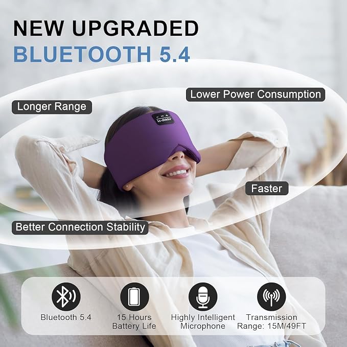 LC-dolida Sleep Mask with Bluetooth Headphones, Ice Silk Sleep Headphones with Bluetooth 5.4, Total Blackout Eye Mask for Sleeping, Sleep Soft Mask for Women Men, All Night Sleep, Travel(Purple)