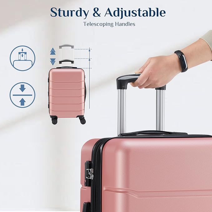 NEWBULIG 20 Inch Carry on Luggage, Lightweight Expandable Rolling Suit Case with TSA Lock, Hard Shell ABS Suitcase with Double Spinner Wheels for Short Trip, Pink