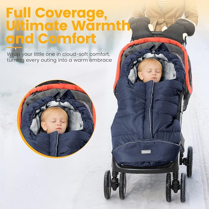 Orzbow Stroller Footmuff Universal - Weather-Proof Bunting Bag for Toddler, Warm Fleece Sleeping Bag for Cold Weather, Easily Attaches to Most Strollers, Baby Boys Girls Winter Essentials, Blue