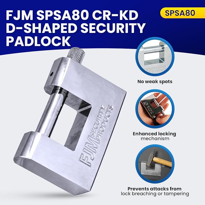FJM Security SPSA80-KD 3-1/8" Triple Chrome Plated D-Shaped Security Padlock, Keyed Different
