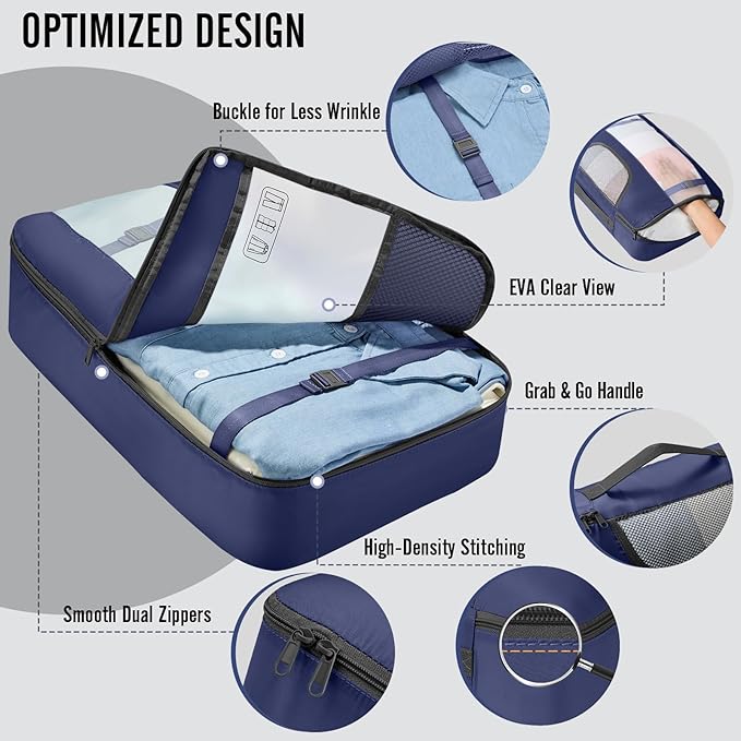 Veken 8 Set Packing Cubes for Travel Essentials, Suitcase Organizer Bags in 4 Sizes, Carry-On Luggage Accessories with Large Laundry Bag & Passport Holder, Must-Have for Airplane, Road Trip & Camping