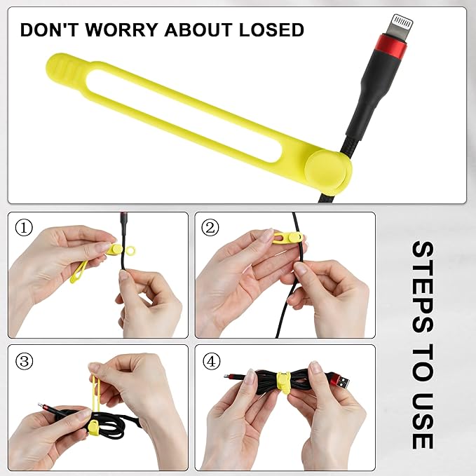 50Pcs Silicone Cable Ties Cord Organizer for Bundling Earphone, Phone Charger, Computer Cords, Reusable Cable Ties Wire Organizer in Home,Office,Kitchen,School (5 Colors)