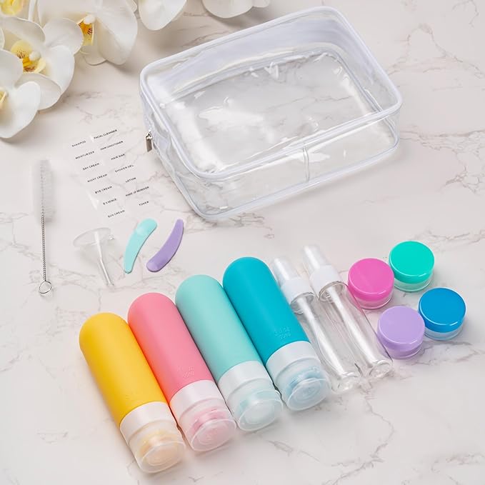 16pack Travel Bottles for Toiletries, TSA Approved LeakProof Squeezable Silicone Toiletry Containers for Shampoo, Conditioner, 3oz Portable Refillable Traveling Size Liquid Containers (16Pcs/Colorful)
