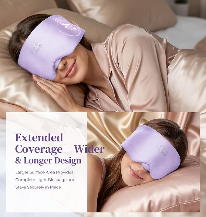 LC-dolida 3D Silk Bluetooth Sleep Mask, Mulberry Silk Sleep Mask with Bluetooth Headphones, Bluetooth Eye Sleep Mask for Side Sleepers, Total Blackout Bluetooth Eye Mask for Women Men, Light Purple