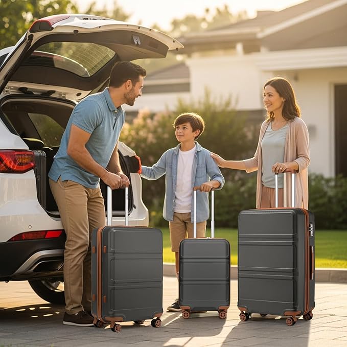 Kono 24 Inch Luggage Suitcase with Spinner Wheels TSA Lock Lightweight PC+ABS Hardside Medium Checked Luggage Durable Rolling Suitcase Apricot Grey