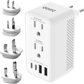220V to 110V Voltage Converter US to Europe Travel Adapter with International Plug Adapter UK/AU/US/EU/﻿South Africa 2 USB-A and 2 USB-C Power Converter for Hair Dryers (White)