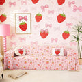 Strawberry Couch Cover for 2 Cushion Couch,Pink Bow Couch Covers for Dogs Cat Scratch Proof Princess Silk Ribbon Cute Bowknot Boho Floral Flowers Kawaii Seat Covers Soft Furniture Protector,71" x 134"