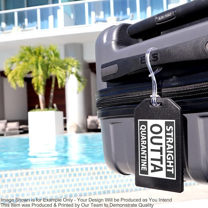 10 Pack - Bulk Custom Luggage Tags - Heavy Duty Personalized Bag Tag for Suitcases or Backpack - Hard Plastic - Add Company Logo, School I’D, Photo - Quality & Detail UV Print by Specialist ID (Black)