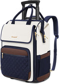 Rolling Backpack for Women, Travel Rolling Laptop Backpack with Wheels, Vertical & Horizontal Storage 2 In 1, Flip-Top Design, Water-Resistant Overnight College Underseat Carry on Luggage, Navy Blue