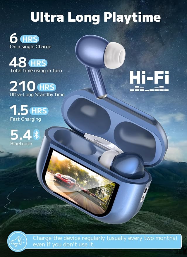 Bucephalus Wireless Earbuds, Ear Buds Active Noise Cancelling with Smart Charging Case, Bluetooth 5.4 Headphones, 48H Playtime & Bass Stereo Sound, Compatible with iPhone, Android, Pad - Navy Blue