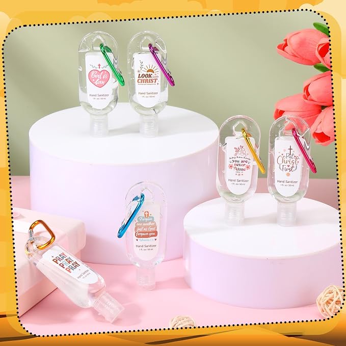 24 Pack Christian Hand Sanitizer Keychains Bible Verse Mini Hand Sanitizer Gel Keychains Bulk Travel Size Gift Religious Church Christian Gift for Christmas Thanksgiving Women Teacher Coworker