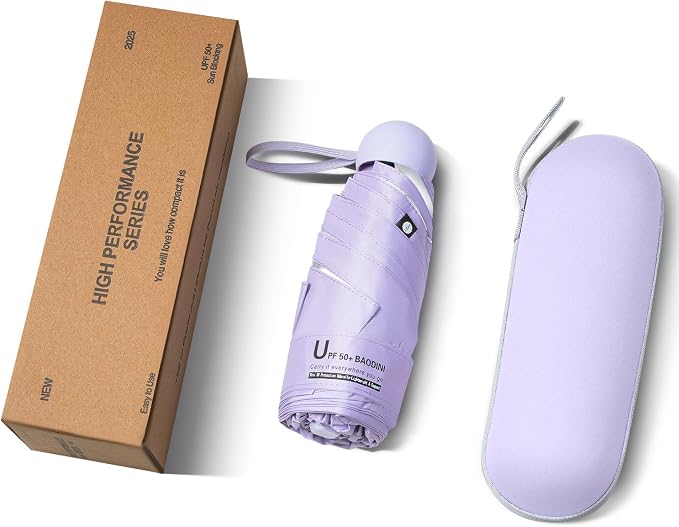 BAODINI Travel Essentials Mini Umbrella for Purse With Case Small Compact UV Sun Protection Lightweight Tiny Pocket Manual Open Close Umbrella for Women Kids and Men Fits Purse Backpack