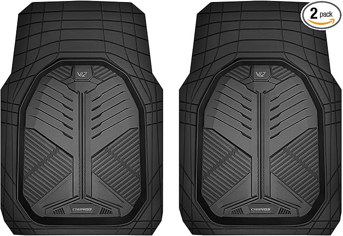 CAR PASS Heavy Duty Rubber Car Mats, Deep-Dish 2-Piece Car Floor Mats Front Only, All Weather Protection Universal Trim-to-Fit for SUVs Trucks Sedans, Waterproof Anti-Slip, Black