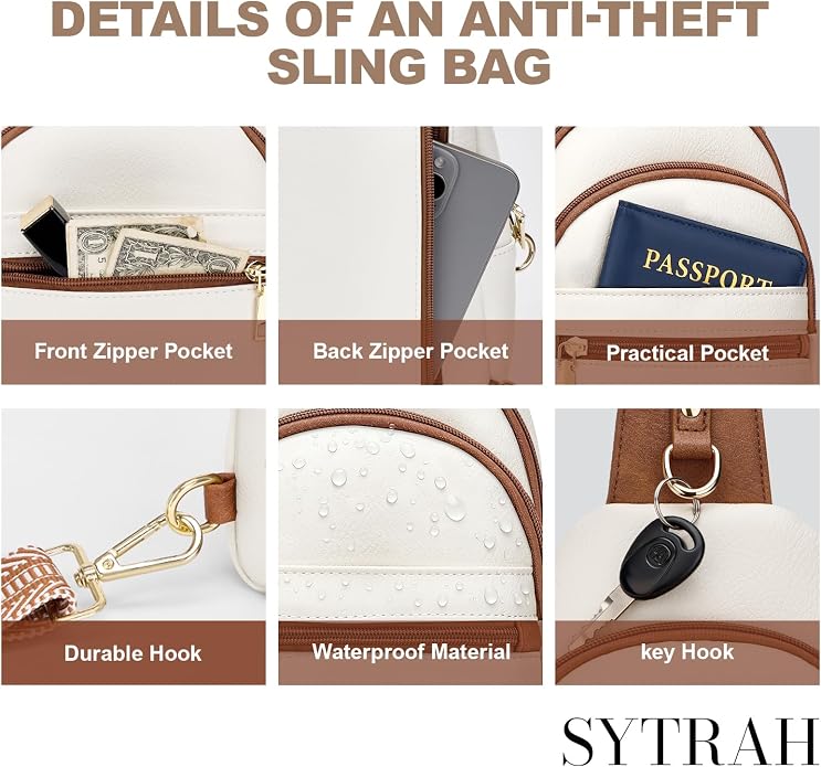 SYTRAH Anti Theft Crossbody Bags for Women, RFID Sling Bag Travel Purse, RFID Cross Body Purses Chest Bag for Travel
