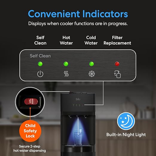 Brio 520 Series No Line Bottom-Loading Water Cooler with Built-in 2 Stage Water Filter Black