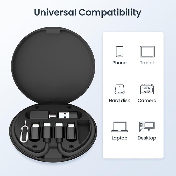 Elebase Multi USB C Charger Adapter Cable Kit (5+1),Travel Type C to iOS Adaptor Box with 1Ft 100W Charging Cord,USBC to Micro Converter,USB 3.0 OTG,Portable Card Storage,Tray Eject Pin,Data Transfer