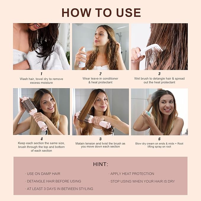 Big Size 1200W Dual Voltage Hot Air Brush Dryer, 120-240V 4 in 1 Ionic Blowout Hair Dryer Brush & Styler Volumizer with 75MM Oval Titanium Barrel for Long & Thick Hair
