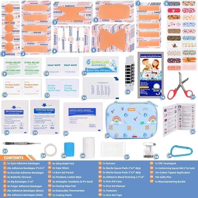 Small-First-Aid-Kit-for-Home-Car-Travel-Camping-Hiking-Kids, Mini Cute Portable Medical Emergency Kits Fits into a Purse, Diaper Bag & Backpack, Travel Must Have