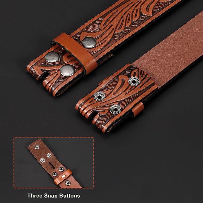 SANSTHS 3 Pack Western Belts for Men Woman without Buckle, Cowgirl Cowboy Belt for Buckle Western Leather Belt for Jeans