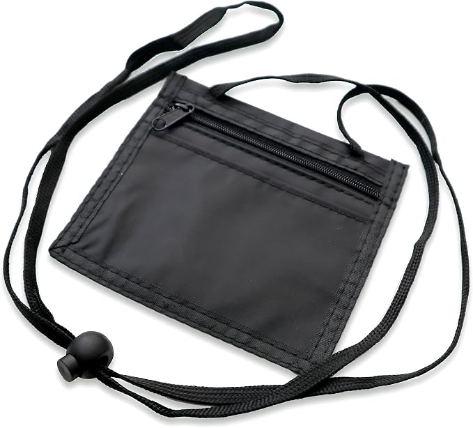 5 Pack - Nylon Neck Wallet Badge Holder with Lanyard - 4 X 3 Credential & Travel Badge Holder with 3 Pockets - Clear Plastic 4X3 Horizontal Window, Zipper Pouch + by Specialist ID