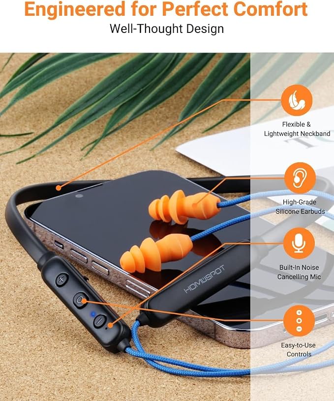 Noise Reduction Wireless Neckband Headphones with Qualcomm aptX HD, 27dB NRR, CVC Noise Cancelling Mic & Controls, 20H Playtime for Work Safety OSHA Compliant