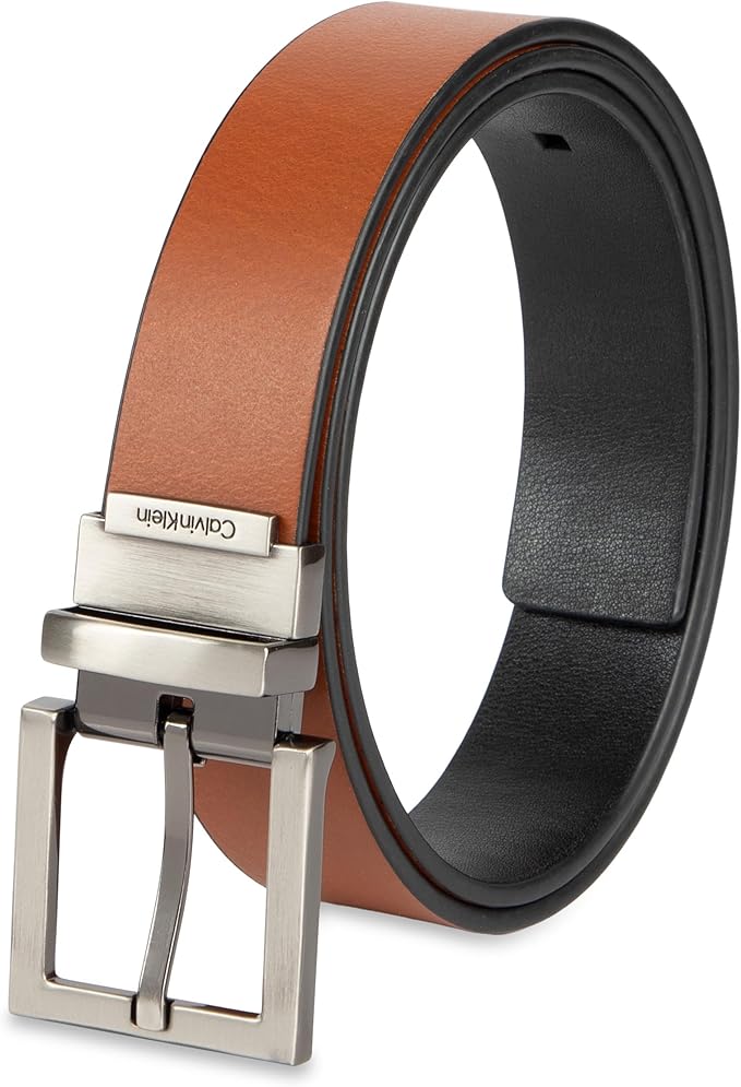 Calvin Klein Men’s Reversible Leather Belt - 2‑in‑1 Versatile Modern Style