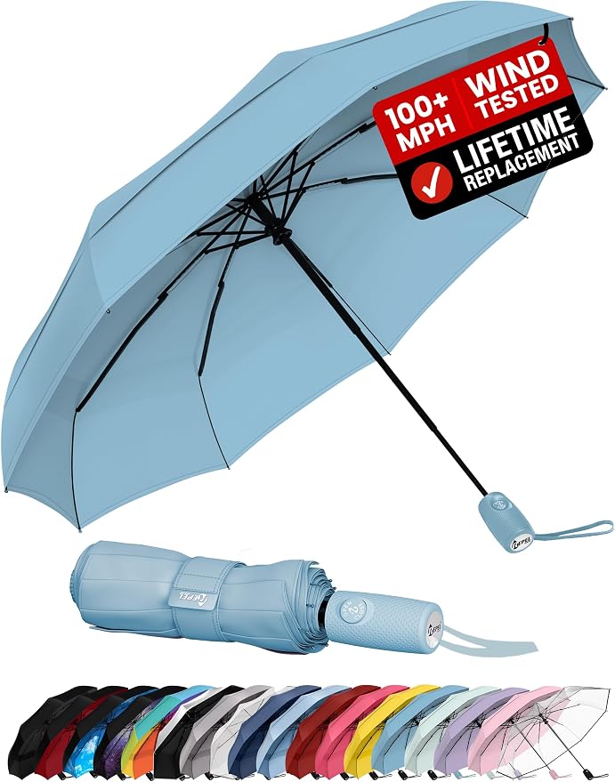 Repel Windproof Travel Umbrella - Compact & Withstands Winds up to 100MPH , Strongest Premium Auto Folding Umbrella for Rain and Sun - Durable, Light & Portable for Women & Men , Fits Backpack & Cars
