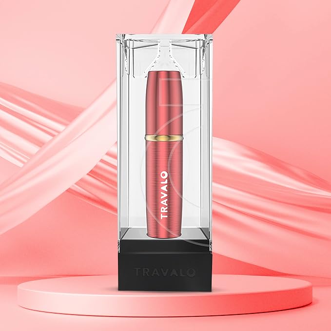 Travalo LUX Perfume Atomizer - Leak-Proof and TSA Approved for Air Travel - Reusable Airtight Easy Fill Mini Pump Sprayer - Lightweight Portable - Brushed Polished Metal Alloy Outer Shell Red 0.17oz