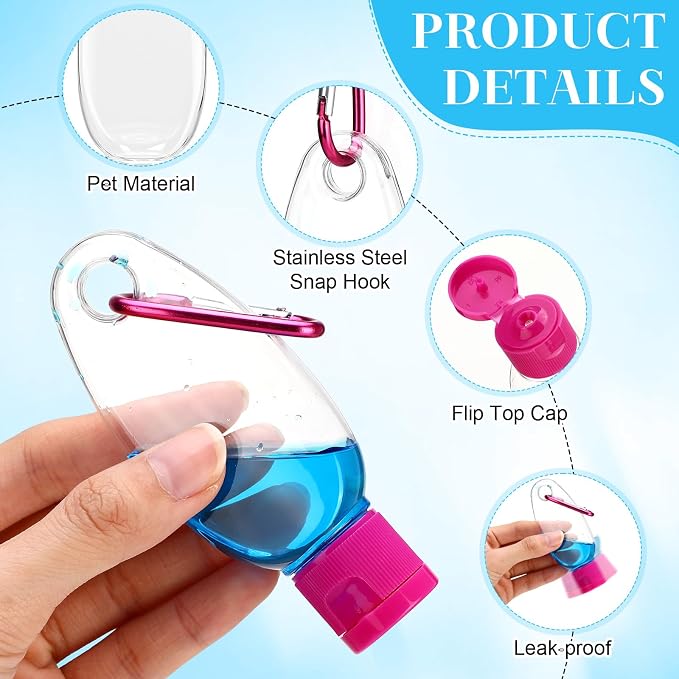 Yalikop 100 Pcs Traveling Bottles with Keychain 1oz Clear Plastic Keychain Bottle Leakproof Refillable Keyring Container Liquid Packing Container Portable Bottle with Colorful Lids for Liquid Cream