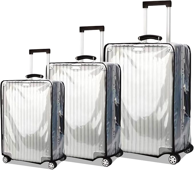 3 piece Luggage Cover Protectors Set Tsa Approved for Suitcase Clear PVC Waterproof Fits 20 24 28 inch Wheeled luggage