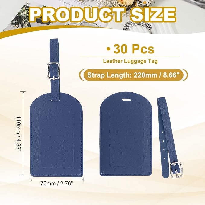 PATIKIL Leather Luggage Tag, 30 Pcs Luggage Tags Pu Bag Tags for Suitcases Airplane Travel Essentials, Dark Blue